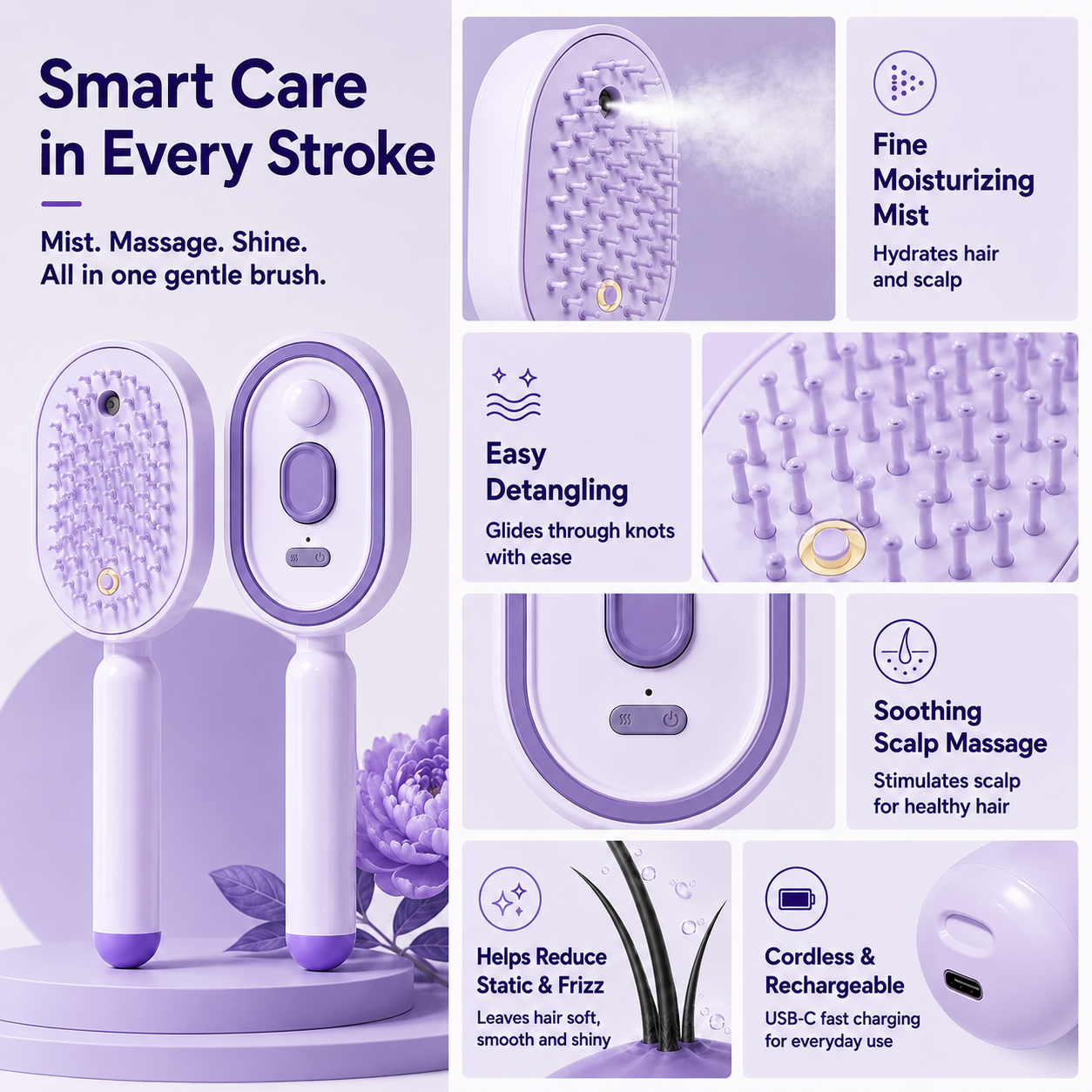 5-in-1 Mist Massage Hair Brush